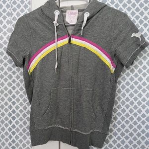 Victoria Secret Pink Brand Short Sleeve Hoodie in Gray Size Small